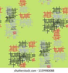 Grunge Seamless Net. Abstract Pattern. Modern Hand Drawn Texture with Scratched Crossing Lines. Colorful Vector Pattern for Wallpaper, Print, Cotton. Abstract Seamless Pattern.