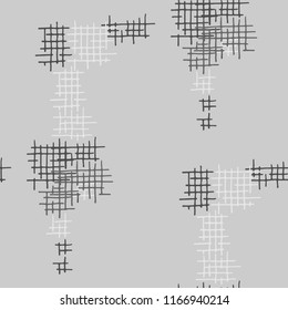 Grunge Seamless Net. Abstract Pattern. Modern Hand Drawn Texture with Scratched Crossing Lines. Black and White Vector Pattern for Chintz, Curtain, Paper. Abstract Seamless Pattern.