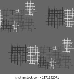 Grunge Seamless Net. Abstract Pattern. Retro Hand Drawn Texture with Shabby Crossing Lines. Black and White Vector Pattern for Print, Cloth, Fabric. Abstract Seamless Pattern.