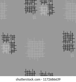 Grunge Seamless Net. Abstract Pattern. Trendy Hand Drawn Texture with Scribble Crossing Lines. Black and White Vector Pattern for Linen, Paper, Tablecloth. Abstract Seamless Pattern.