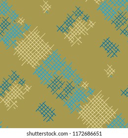 Grunge Seamless Net. Abstract Pattern. Retro Hand Drawn Texture with Scratched Crossing Lines. Colorful Vector Pattern for Chintz, Linen, Wallpaper. Abstract Seamless Pattern.