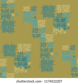 Grunge Seamless Net. Abstract Pattern. Retro Hand Drawn Texture with Shabby Crossing Lines. Colorful Vector Pattern for Calico, Print, Textile. Abstract Seamless Pattern.