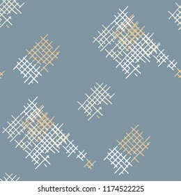 Grunge Seamless Net. Abstract Pattern. Trendy Hand Drawn Texture with Shabby Crossing Lines. Colorful Vector Pattern for Chintz, Linen, Paper. Abstract Seamless Pattern.