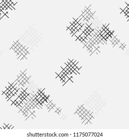 Grunge Seamless Net. Abstract Pattern. Trendy Hand Drawn Texture with Shabby Crossing Lines. Black and White Vector Pattern for Dress, Paper, Tablecloth. Abstract Seamless Pattern.
