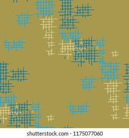 Grunge Seamless Net. Abstract Pattern. Trendy Hand Drawn Texture with Scratched Crossing Lines. Colorful Vector Pattern for Cotton, Print, Textile. Abstract Seamless Pattern.