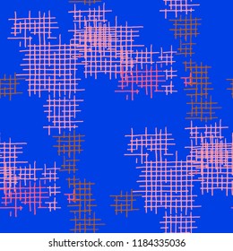 Grunge Seamless Net. Abstract Pattern. Trendy Hand Drawn Texture with Scratched Crossing Lines. Colorful Vector Pattern for Cotton, Print, Textile. Abstract Seamless Pattern.