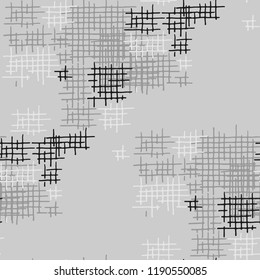 Grunge Seamless Net. Abstract Pattern. Modern Hand Drawn Texture with Shabby Crossing Lines. Black and White Vector Pattern for Print, Fabric, Cloth. Abstract Seamless Pattern.