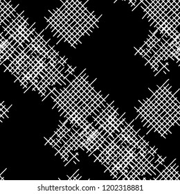 Grunge Seamless Net. Abstract Pattern. Retro Hand Drawn Texture with Shabby Crossing Lines. Black and White Vector Pattern for Linen, Paper, Tablecloth. Abstract Seamless Pattern.