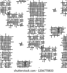 Grunge Seamless Net. Abstract Pattern. Vintage Hand Drawn Texture with Shabby Crossing Lines. Black and White Vector Pattern for Wallpaper, Print, Cotton. Abstract Seamless Pattern.