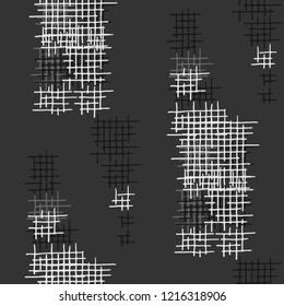Grunge Seamless Net. Abstract Pattern. Retro Hand Drawn Texture with Scribble Crossing Lines. Black and White Vector Pattern for Print, Cloth, Textile. Abstract Seamless Pattern.
