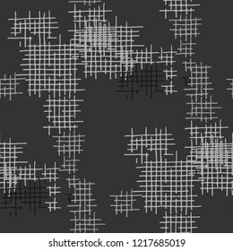 Grunge Seamless Net. Abstract Pattern. Trendy Hand Drawn Texture with Shabby Crossing Lines. Black and White Vector Pattern for Wallpaper, Print, Cotton. Abstract Seamless Pattern.