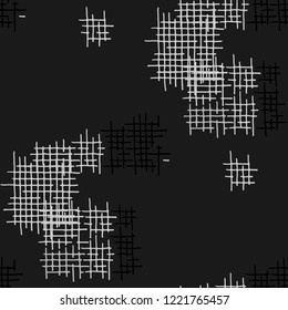 Grunge Seamless Net. Abstract Pattern. Trendy Hand Drawn Texture with Scratched Crossing Lines. Black and White Vector Pattern for Cotton, Print, Calico. Abstract Seamless Pattern.