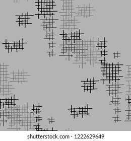 Grunge Seamless Net. Abstract Pattern. Retro Hand Drawn Texture with Scribble Crossing Lines. Black and White Vector Pattern for Wallpaper, Cotton, Textile. Abstract Seamless Pattern.