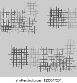 Grunge Seamless Net. Abstract Pattern. Modern Hand Drawn Texture with Shabby Crossing Lines. Black and White Vector Pattern for Chintz, Curtain, Paper. Abstract Seamless Pattern.