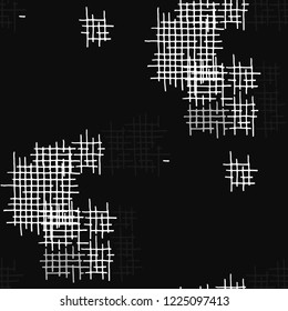 Grunge Seamless Net. Abstract Pattern. Retro Hand Drawn Texture with Scribble Crossing Lines. Black and White Vector Pattern for Print, Cloth, Fabric. Abstract Seamless Pattern.
