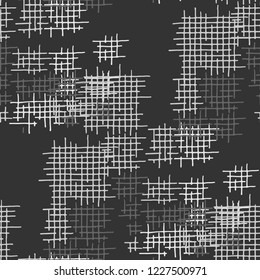 Grunge Seamless Net. Abstract Pattern. Vintage Hand Drawn Texture with Scribble Crossing Lines. Black and White Vector Pattern for Wallpaper, Fabric, Textile. Abstract Seamless Pattern.