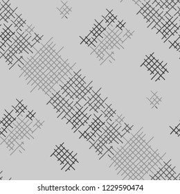 Grunge Seamless Net. Abstract Pattern. Modern Hand Drawn Texture with Shabby Crossing Lines. Black and White Vector Pattern for Chintz, Curtain, Paper. Abstract Seamless Pattern.