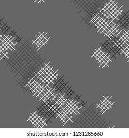 Grunge Seamless Net. Abstract Pattern. Modern Hand Drawn Texture with Shabby Crossing Lines. Black and White Vector Pattern for Wallpaper, Fabric, Print. Abstract Seamless Pattern.