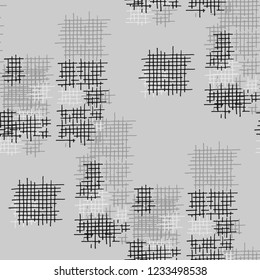 Grunge Seamless Net. Abstract Pattern. Trendy Hand Drawn Texture with Scribble Crossing Lines. Black and White Vector Pattern for Wallpaper, Fabric, Print. Abstract Seamless Pattern.