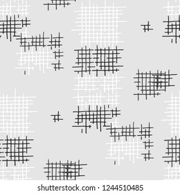 Grunge Seamless Net. Abstract Pattern. Retro Hand Drawn Texture with Scribble Crossing Lines. Black and White Vector Pattern for Chintz, Linen, Wallpaper. Abstract Seamless Pattern.