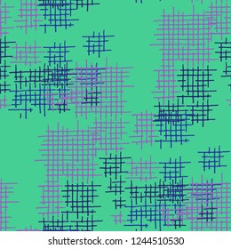 Grunge Seamless Net. Abstract Pattern. Trendy Hand Drawn Texture with Scratched Crossing Lines. Colorful Vector Pattern for Cotton, Print, Textile. Abstract Seamless Pattern.
