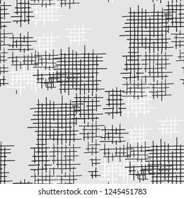 Grunge Seamless Net. Abstract Pattern. Vintage Hand Drawn Texture with Scribble Crossing Lines. Black and White Vector Pattern for Wallpaper, Cotton, Textile. Abstract Seamless Pattern.