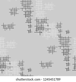 Grunge Seamless Net. Abstract Pattern. Retro Hand Drawn Texture with Scratched Crossing Lines. Black and White Vector Pattern for Cotton, Calico, Textile. Abstract Seamless Pattern.