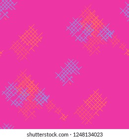 Grunge Seamless Net. Abstract Pattern. Trendy Hand Drawn Texture with Scratched Crossing Lines. Colorful Vector Pattern for Wallpaper, Print, Cotton. Abstract Seamless Pattern.
