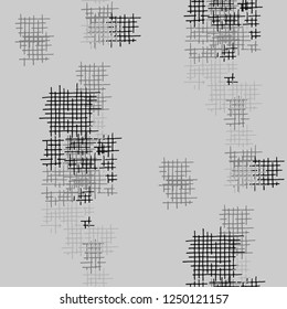 Grunge Seamless Net. Abstract Pattern. Modern Hand Drawn Texture with Shabby Crossing Lines. Black and White Vector Pattern for Print, Fabric, Cloth. Abstract Seamless Pattern.