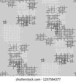 Grunge Seamless Net. Abstract Pattern. Retro Hand Drawn Texture with Scratched Crossing Lines. Black and White Vector Pattern for Print, Fabric, Textile. Abstract Seamless Pattern.