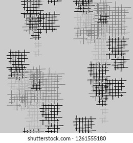 Grunge Seamless Net. Abstract Pattern. Trendy Hand Drawn Texture with Shabby Crossing Lines. Black and White Vector Pattern for Cotton, Print, Calico. Abstract Seamless Pattern.