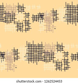 Grunge Seamless Net. Abstract Pattern. Trendy Hand Drawn Texture with Scratched Crossing Lines. Colorful Vector Pattern for Dress, Curtain, Paper. Abstract Seamless Pattern.