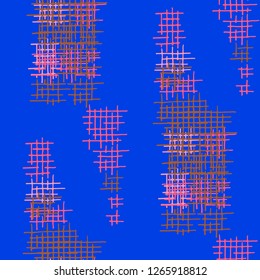 Grunge Seamless Net. Abstract Pattern. Trendy Hand Drawn Texture with Scribble Crossing Lines. Colorful Vector Pattern for Print, Fabric, Textile. Abstract Seamless Pattern.