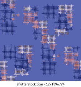 Grunge Seamless Net. Abstract Pattern. Retro Hand Drawn Texture with Shabby Crossing Lines. Colorful Vector Pattern for Cotton, Print, Textile. Abstract Seamless Pattern.