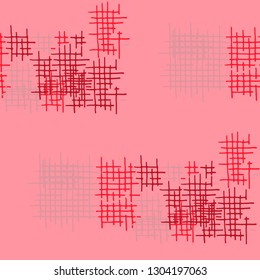 Grunge Seamless Net. Abstract Pattern. Trendy Hand Drawn Texture with Scribble Crossing Lines. Colorful Vector Pattern for Chintz, Linen, Wallpaper. Abstract Seamless Pattern.