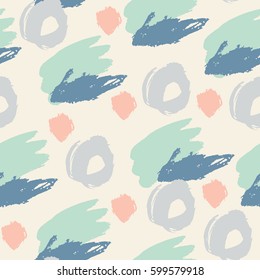 Grunge seamless pattern. Abstract colorful background with hand drawn grunge random brush strokes, dots, circles, rings. Messy bubbles. Dotted texture.  Vector illustration.