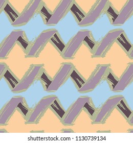 Grunge seamless pattern. Abstract dry brush strokes background. Blue and orange hand drawn texture. Vector illustration.