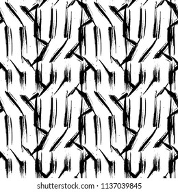 Grunge seamless pattern. Abstract dry brush strokes background. Black and white hand drawn texture. Vector illustration.