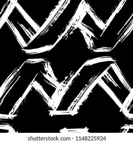 Grunge seamless pattern. Abstract dry brush strokes background. Black and white hand drawn texture. Vector illustration.