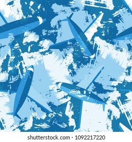 Grunge seamless pattern with airplanes. Vector illustration