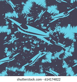 Grunge seamless pattern with airplanes. Vector illustration