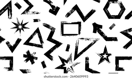 Grunge seamless pattern with arrow, lines, triangles and dots. Hand drawn geometric shapes. Modern stylish texture. Vector ink Illustration print.