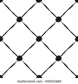 Grunge seamless pattern of black diagonal stripes and polka dot, seamless background of cage and circles, hand painted vector pattern for textile, wallpaper, web design, wrapping, fabric, paper