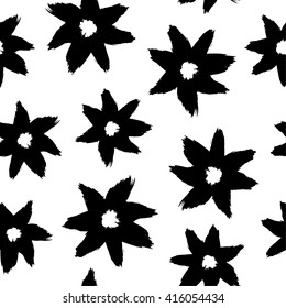 Grunge seamless pattern with black flowers