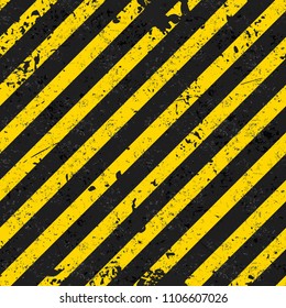 Grunge seamless pattern with black and yellow diagonal lines. Vector background in "Warning" colors for your projects. Fully editable file.