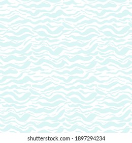 Grunge seamless pattern with blue wavy sea brush strokes. Abstract light marine wave lines texture for textile, wrapping paper, cover, surface, wallpaper, banner decor