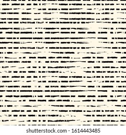 Grunge seamless pattern. Brush freehand stripes surface print. Thin rough edge ink lines motif. Repeated horizontal dash strokes geometric wallpaper. Trendy design. Vector abstract modern background