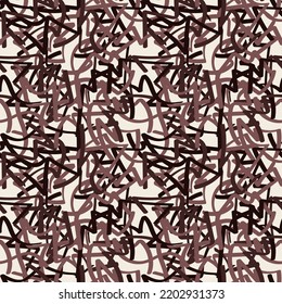 Grunge seamless pattern. Chaotically intertwined broken and twisted stripes of brown tones on a light background. Vector.