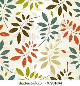 Grunge seamless pattern of colored leaves. EPS 8 vector illustration