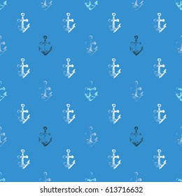 Grunge seamless pattern. Colorful background with anchor imprints.Tile texture with stamps of the ship equipment. Template for wrapping, textile. poster print. Vector